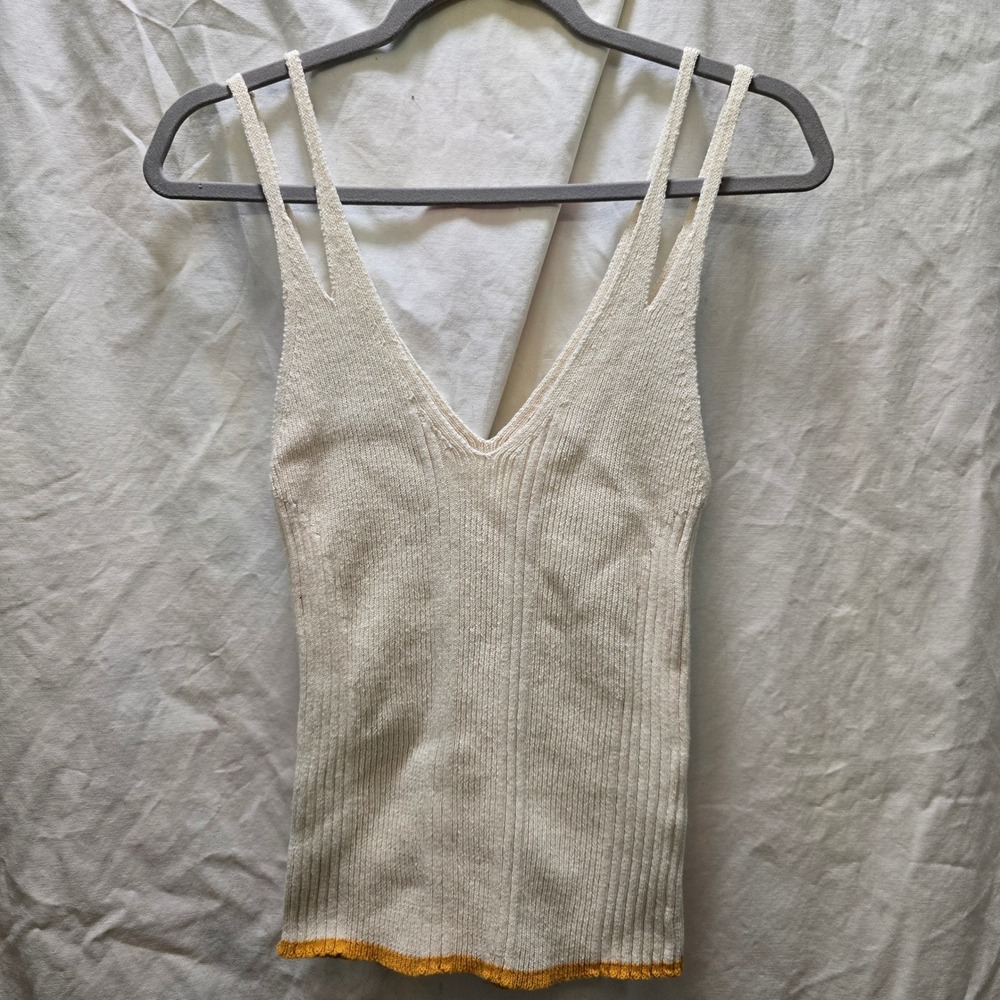 Pilcro Cream Ribbed Knit Double Strap V Neck‎ Tank Top Made in Italy Size Large